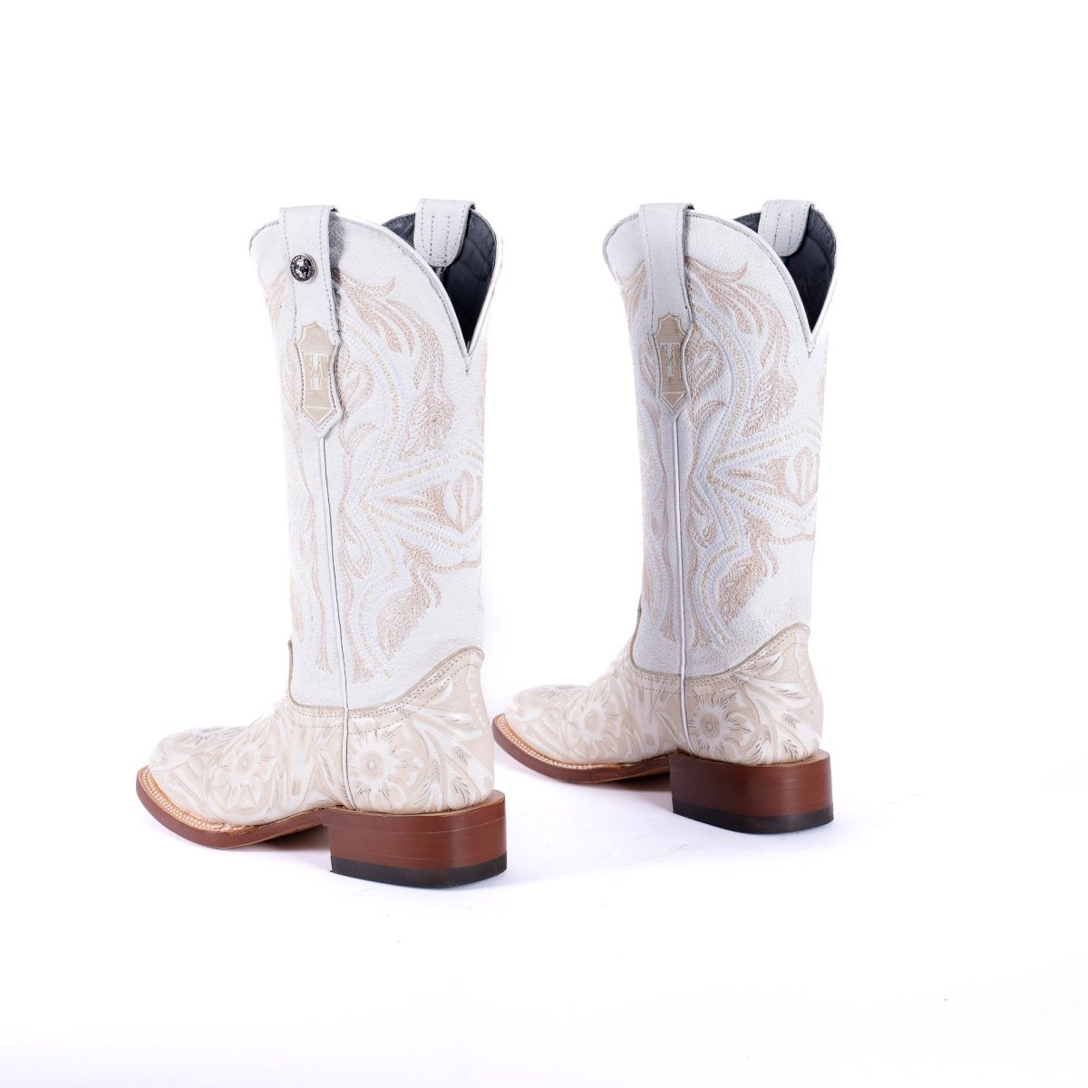 TANNER MARK WOMEN’S Jungle Handtooled Pearl & White Cowgirl Boots With Montana Ice Top - Rancho Sementalvariable